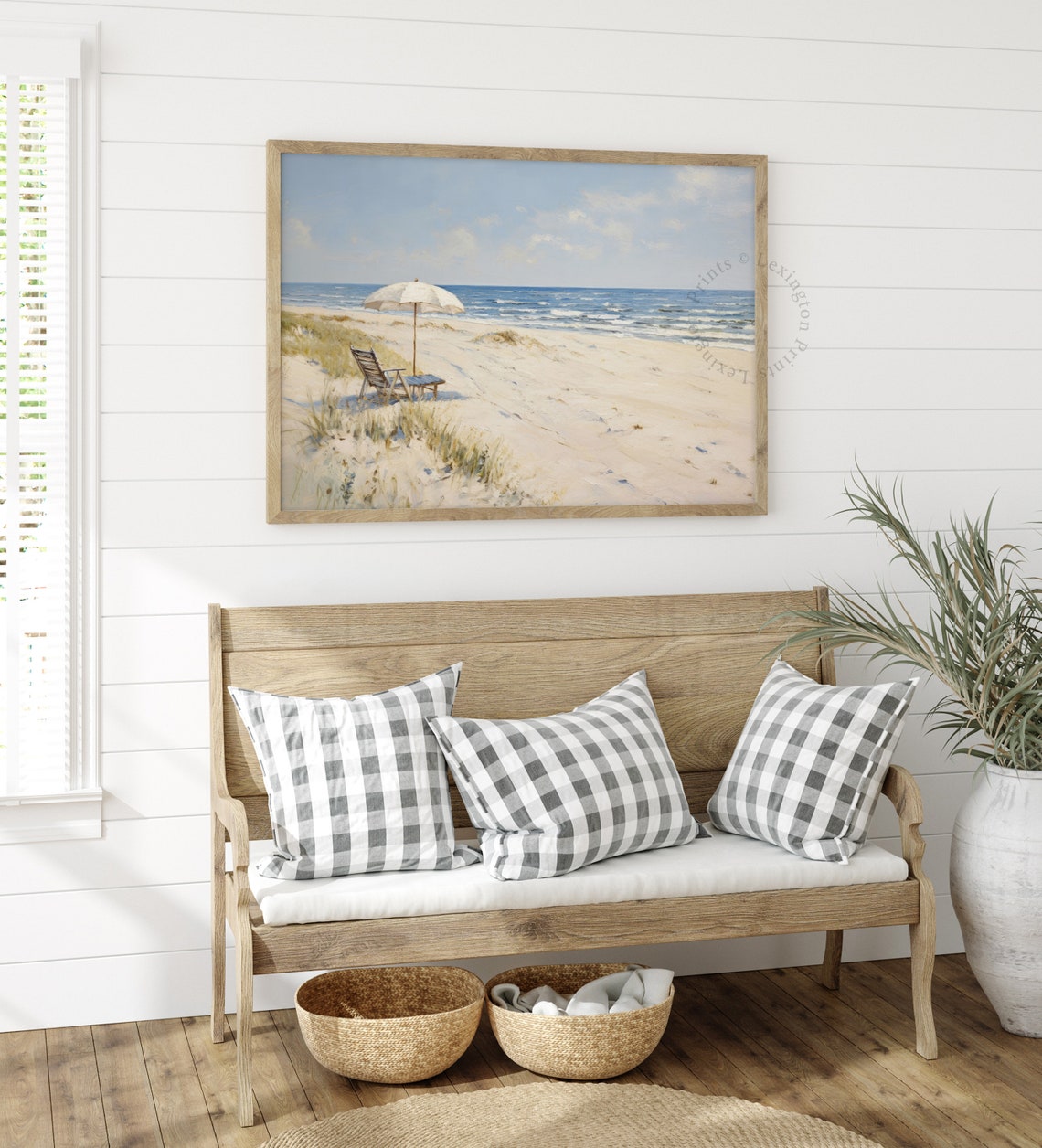 White Beach Umbrella Chairs Tranquil Ocean Oil Painting Coastal Poster - Image 8