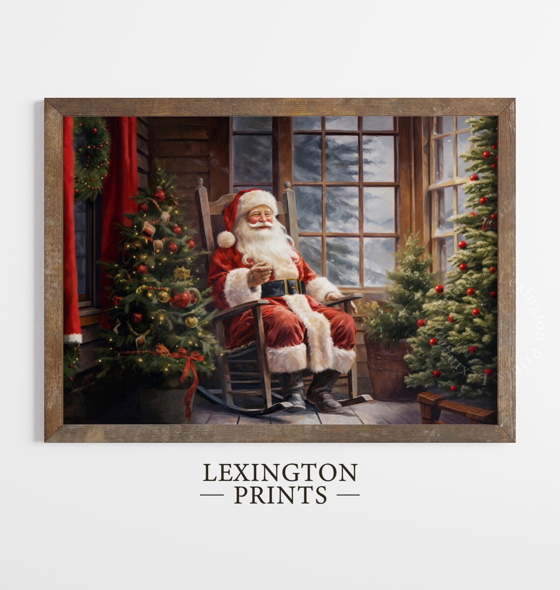 Vintage Santa Rocking Chair Cozy Porch Christmas Scene Poster - Image 4
