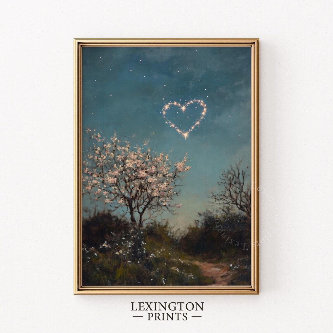 Moody Heart Starry Night Sky Blossoming Tree Vintage Country Poster - Image 4