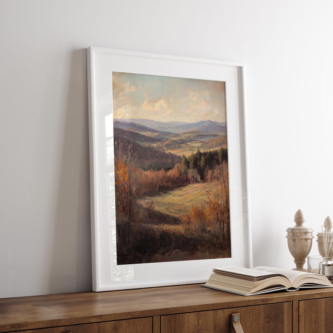 Autumn Mountain Valley Overlook Warm Light Oil Painting Scenic Poster - Image 3