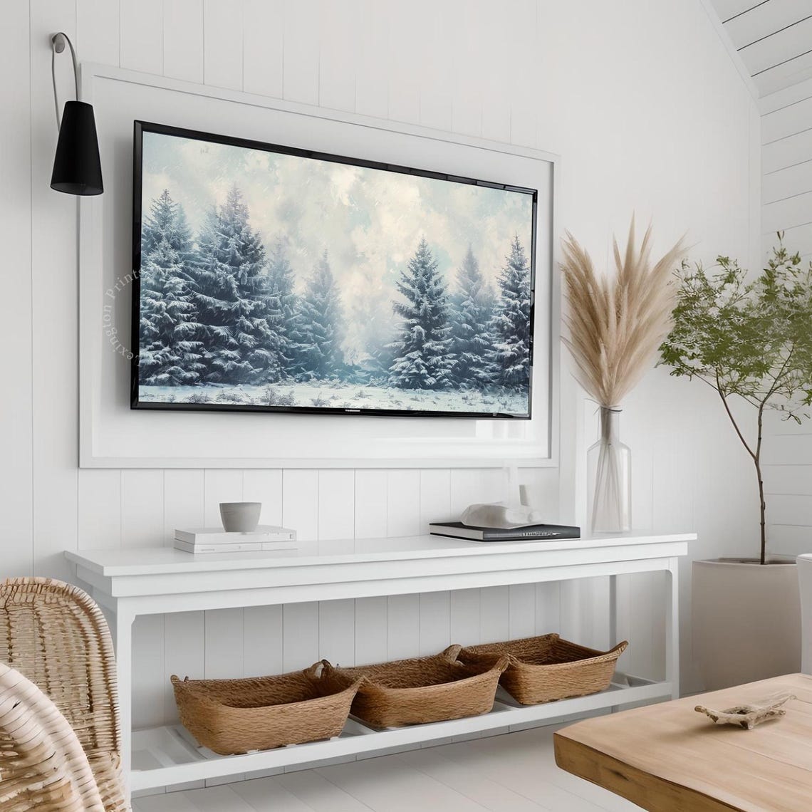 Winter Forest Christmas Tree Tv Art Frame Tv Art Winter Tv Art Farmhouse Tv Art Snowy Landscape Painting Moody Blizzard Art 918 - Image 3