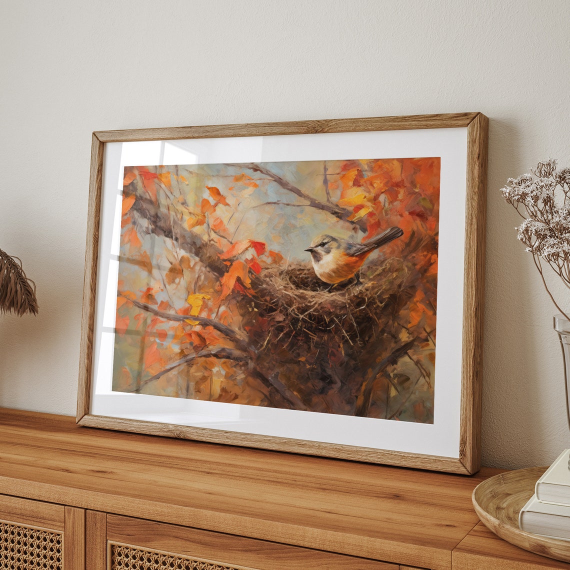 Small Bird In Nest Autumn Branches Orange Leaves Vintage Nature Poster - Image 7