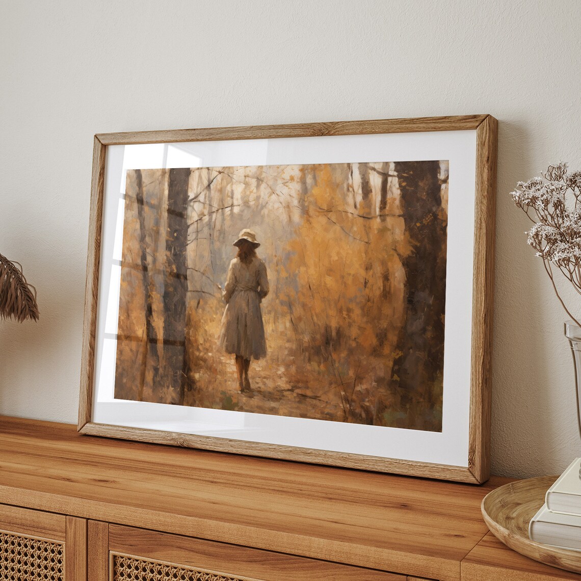 Woman Walking into Golden Autumn Forest Oil Painting Fall Poster - Image 8