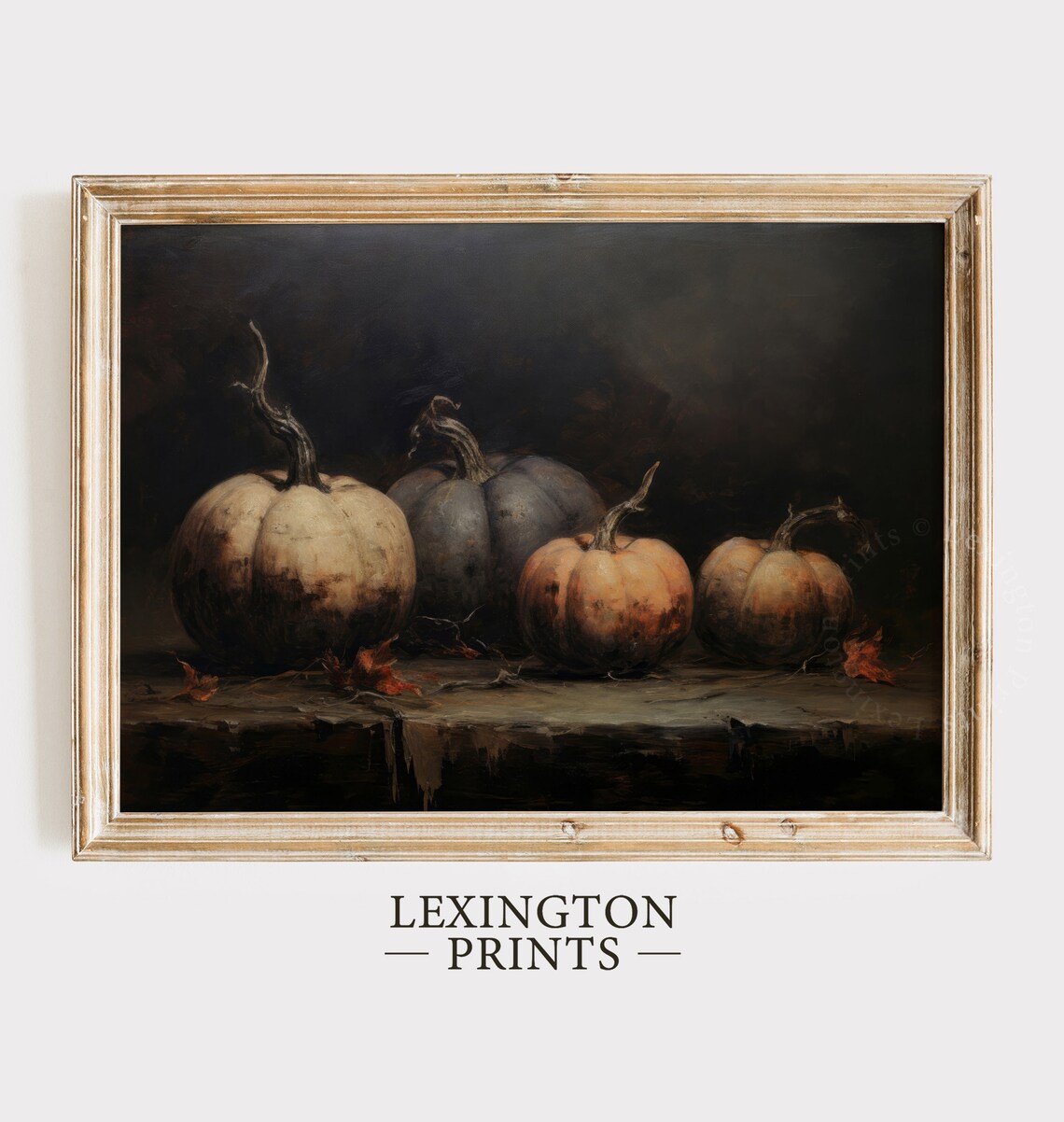 Dark Moody Pumpkin Still Life Autumn Harvest Oil Painting Poster - Image 3