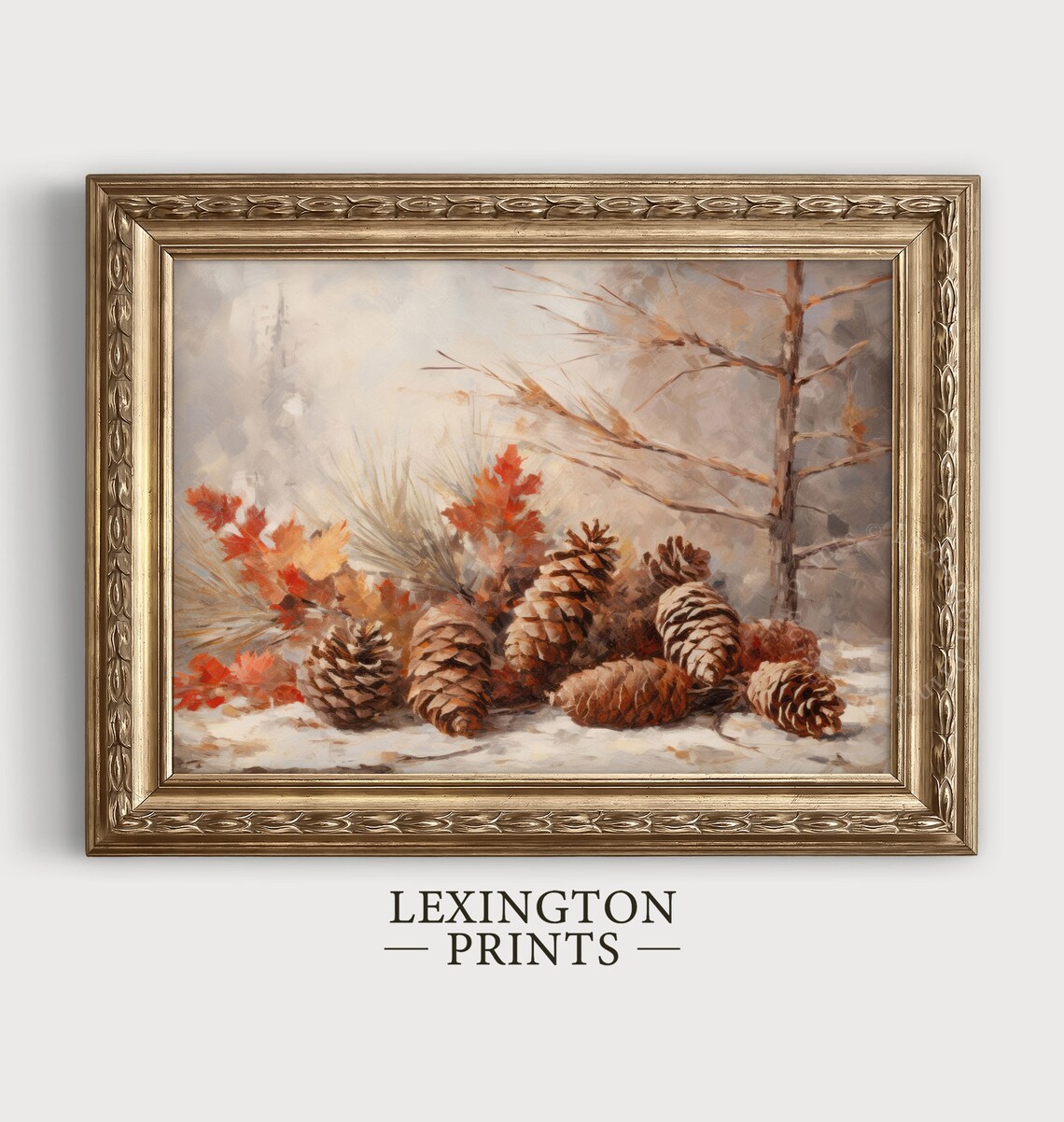 Pinecones and Autumn Leaves Woodland Still Life Oil Painting Poster - Image 2
