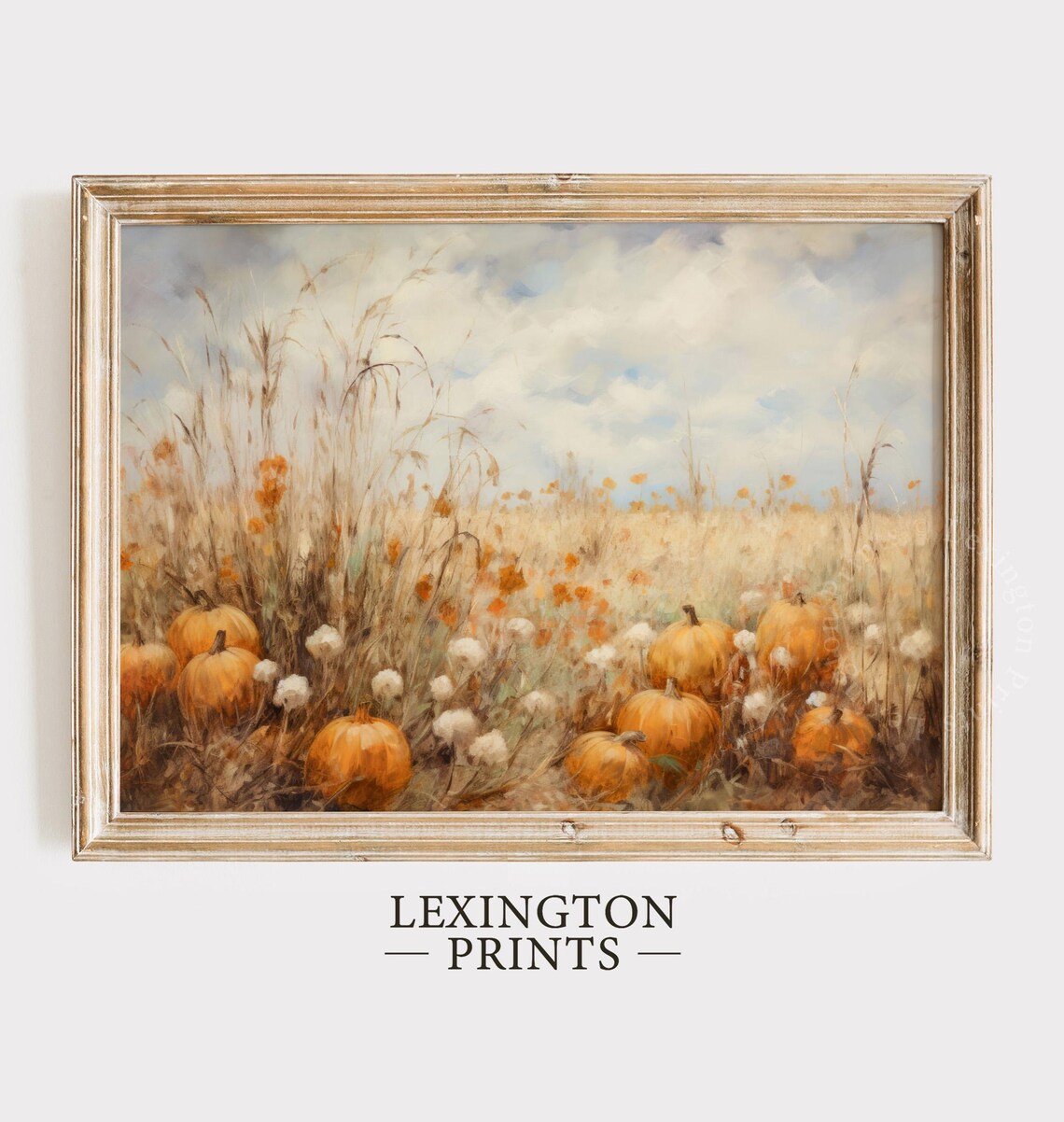 Pumpkin Patch in Autumn Field Tall Grass Harvest Season Landscape Poster