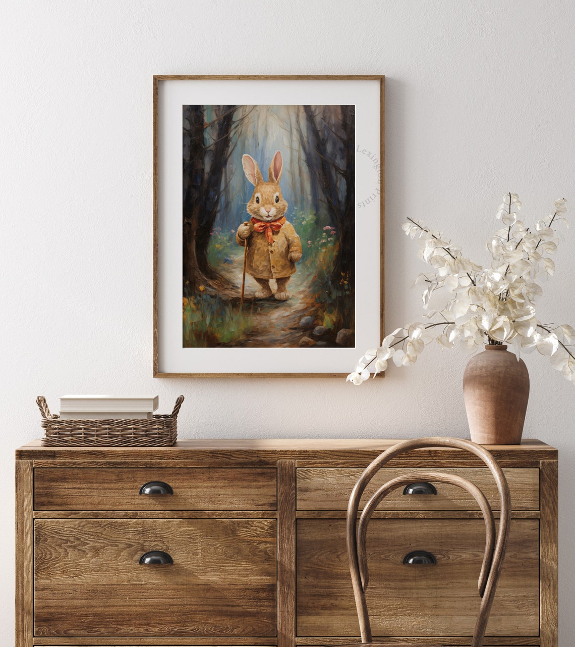 Cute Hiking Easter Bunny Easter Wall Art Spring Print Forest Wall Art Easter Print Rabbit Painting Nursery Decor Bunny Art 592 - Image 6