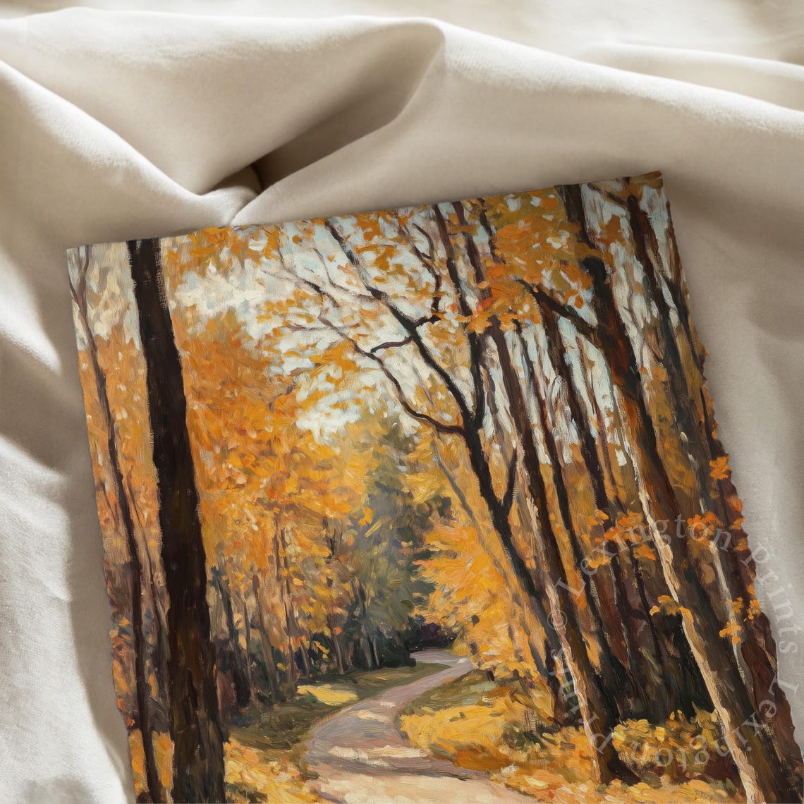 Sunlit Forest Path in Autumn Woods Vintage Oil Painting Poster - Image 7