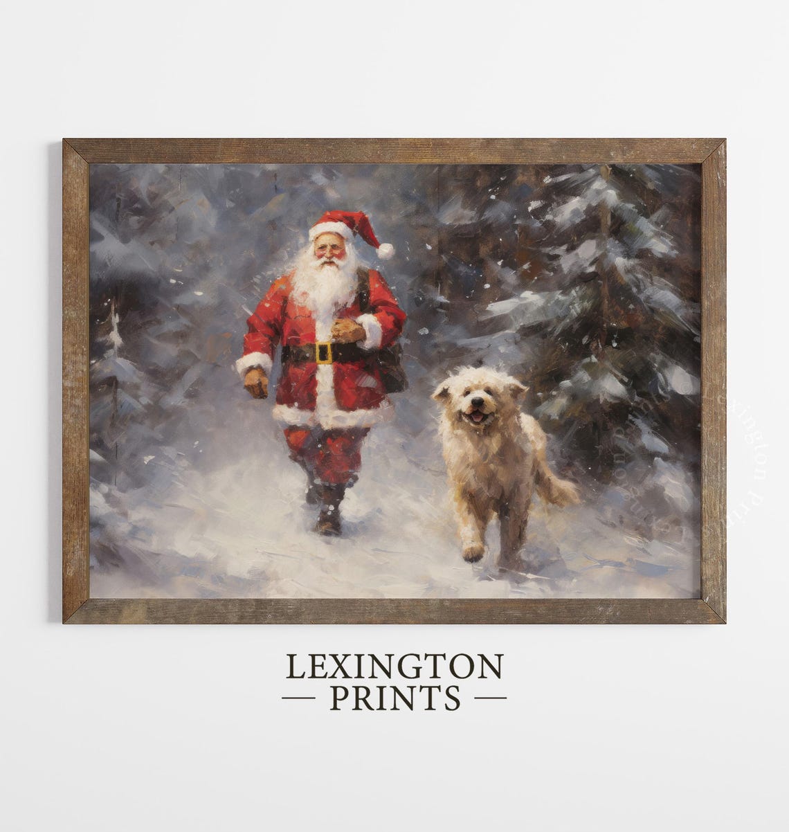 Santa Walking With Dog Painting Vintage Christmas Wall Art Christmas Santa Print Christmas Holiday Winter Print Forest Wall Art Santa 409 - Image 2