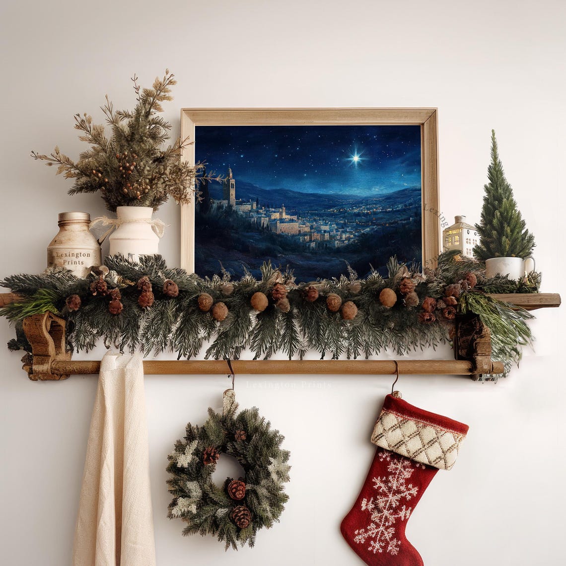 Bethlehem Starry Night Nativity Town Christmas Painting Poster - Image 7