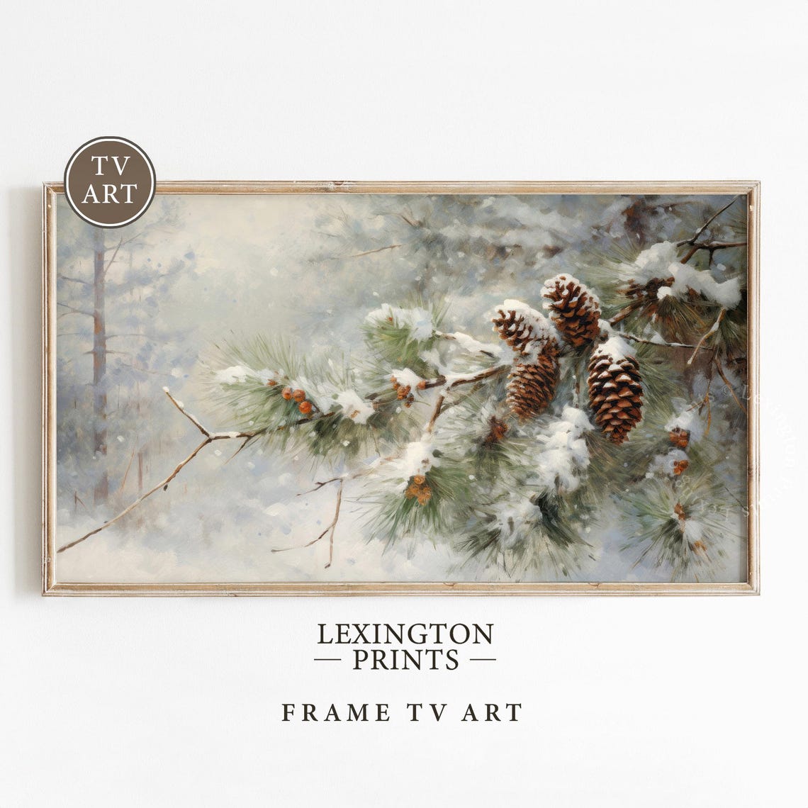 Snowy Pinecones on Frosted Pine Branch Winter Still Life Poster