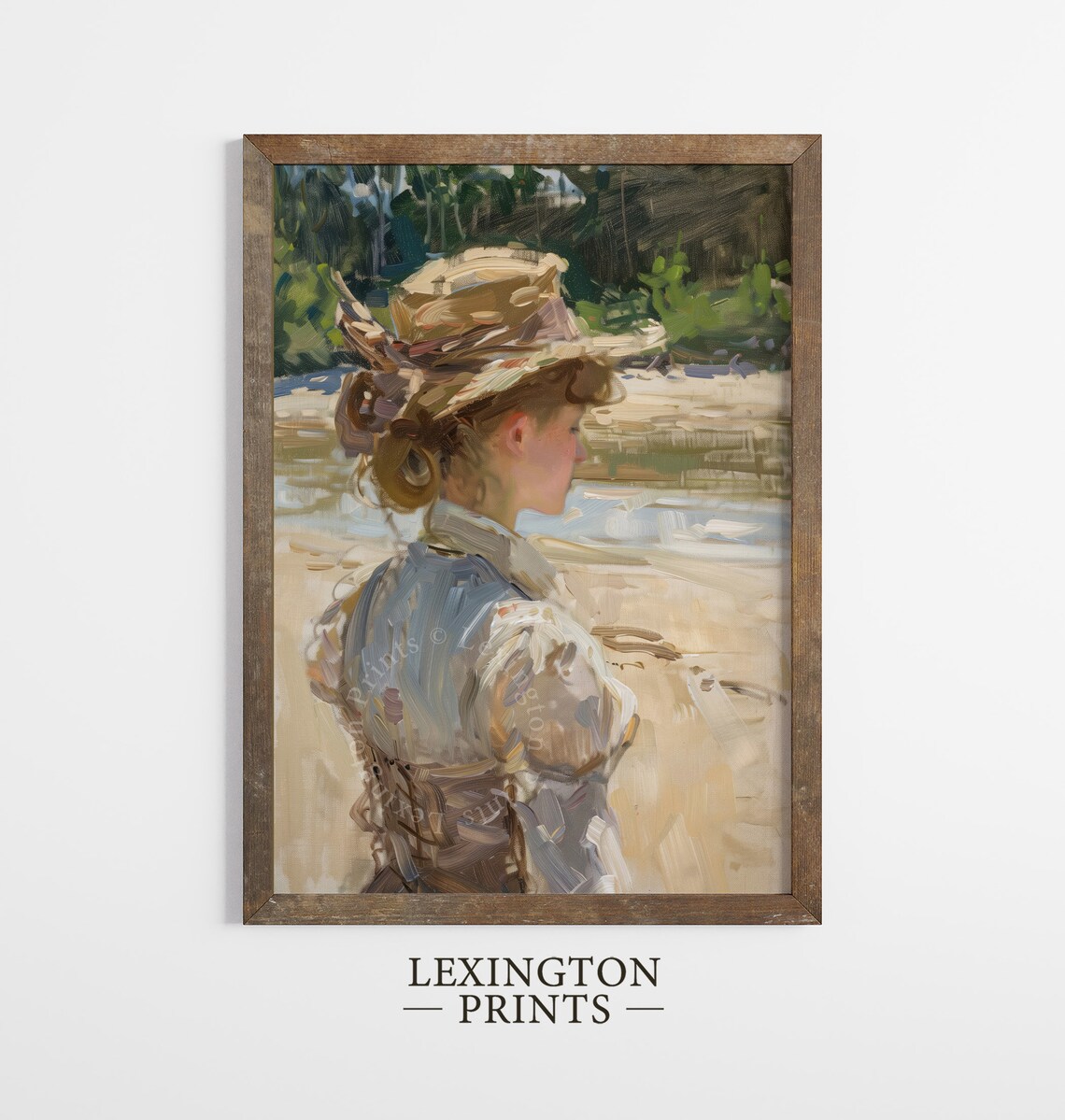 Woman in Straw Hat at the Beach Impressionist Summer Portrait Poster - Image 5