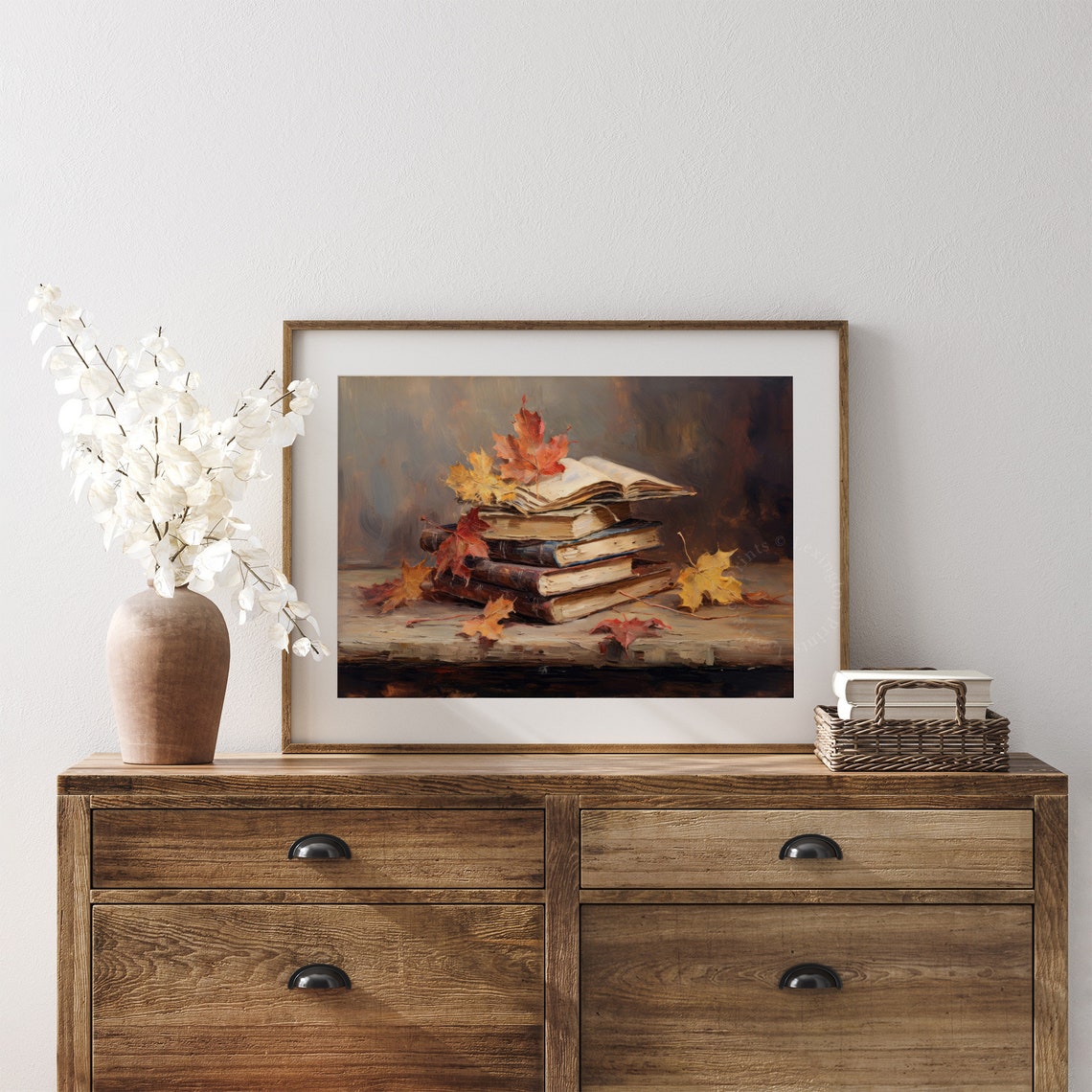 Stack of Books with Autumn Maple Leaves Still Life Fall Reading Poster - Image 7