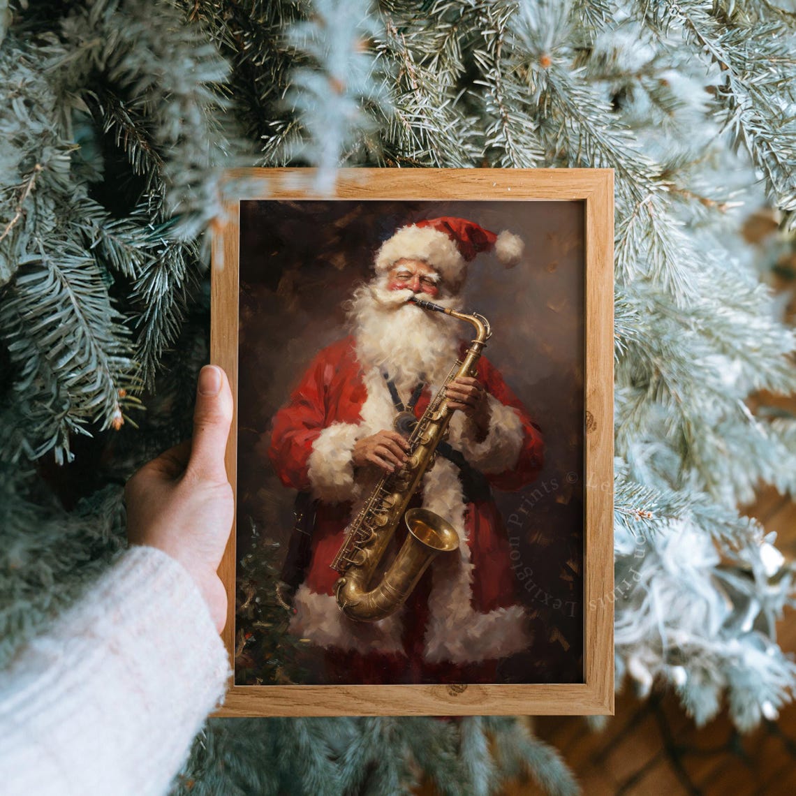 Santa Christmas Santa Playing Saxophone Christmas Wall Art Santa Vintage Christmas Rustic Winter Music Wall Art Oil Painting Art 294 - Image 8