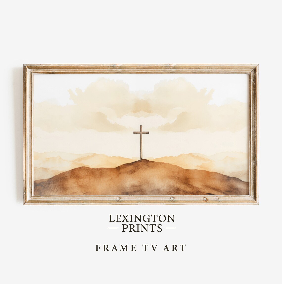 Wooden Cross on Hilltop with Clouds Watercolor Christian Wall Art - Image 5