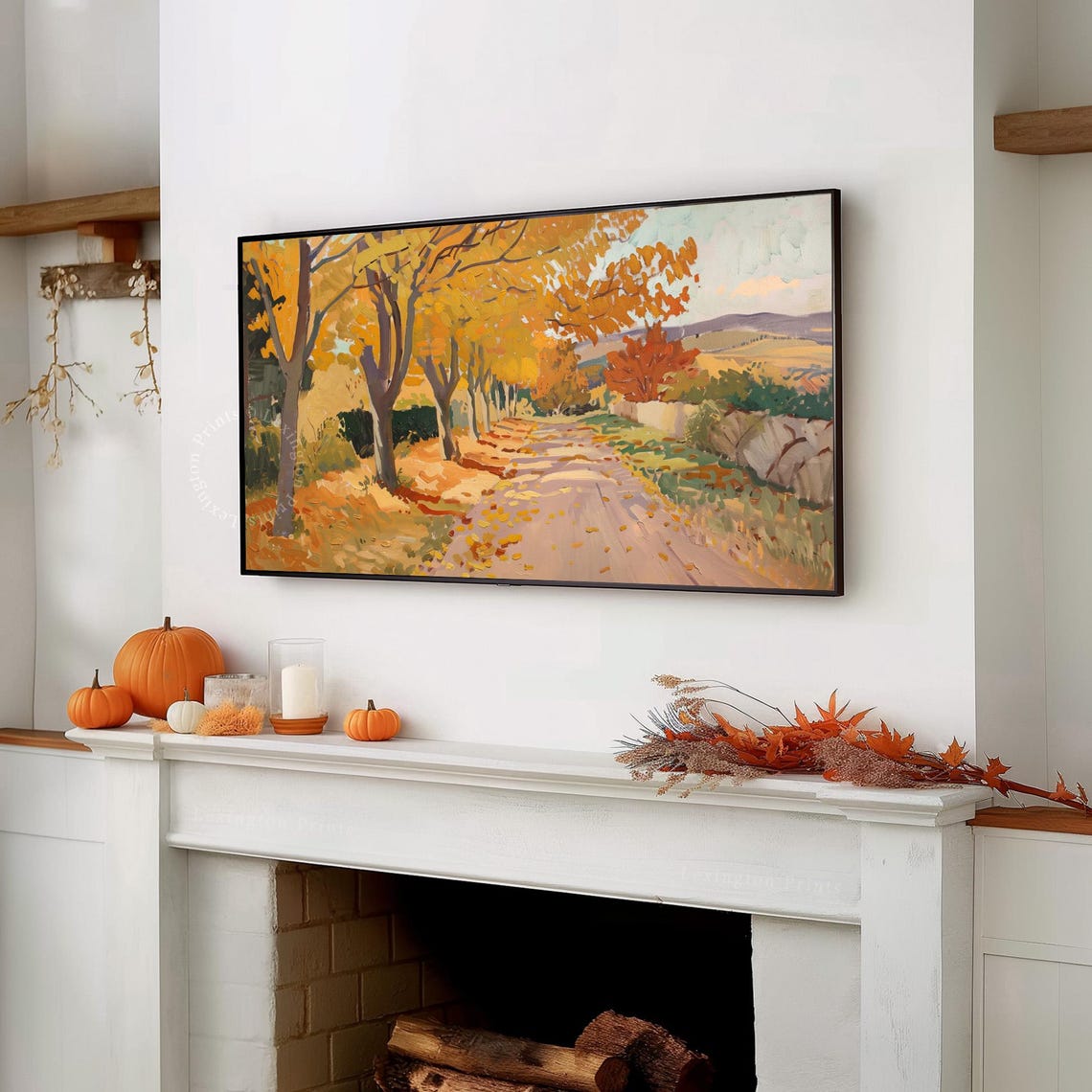 Golden Autumn Tree Lined Country Lane Leaf Strewn Path Poster - Image 7