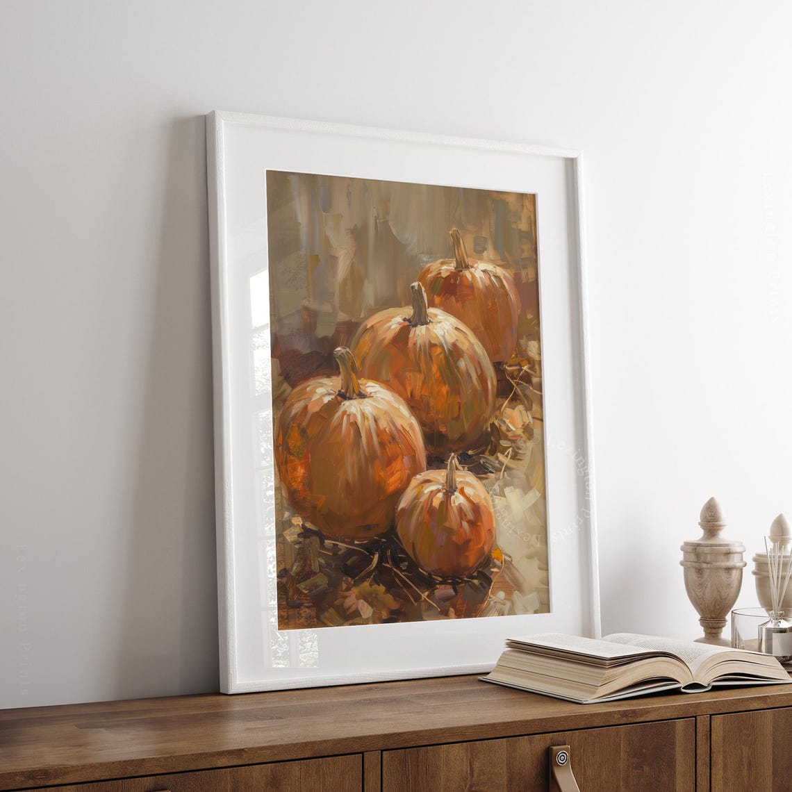 Orange Pumpkins Still Life Rustic Fall Harvest Oil Painting Poster - Image 7