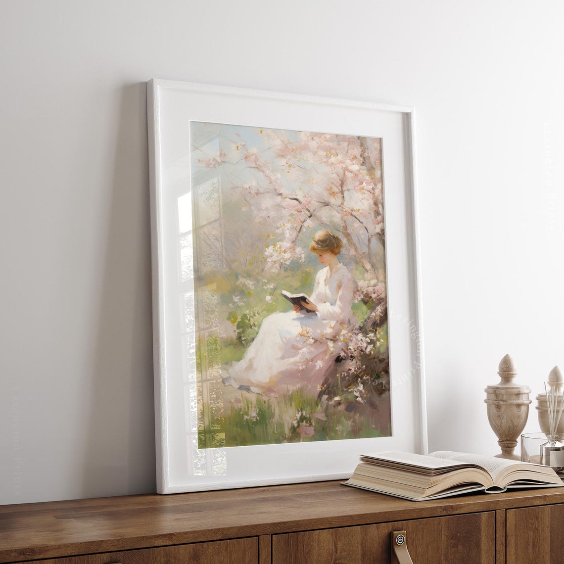 Spring Blossom Reader Woman Under Cherry Tree Painting Poster - Image 8