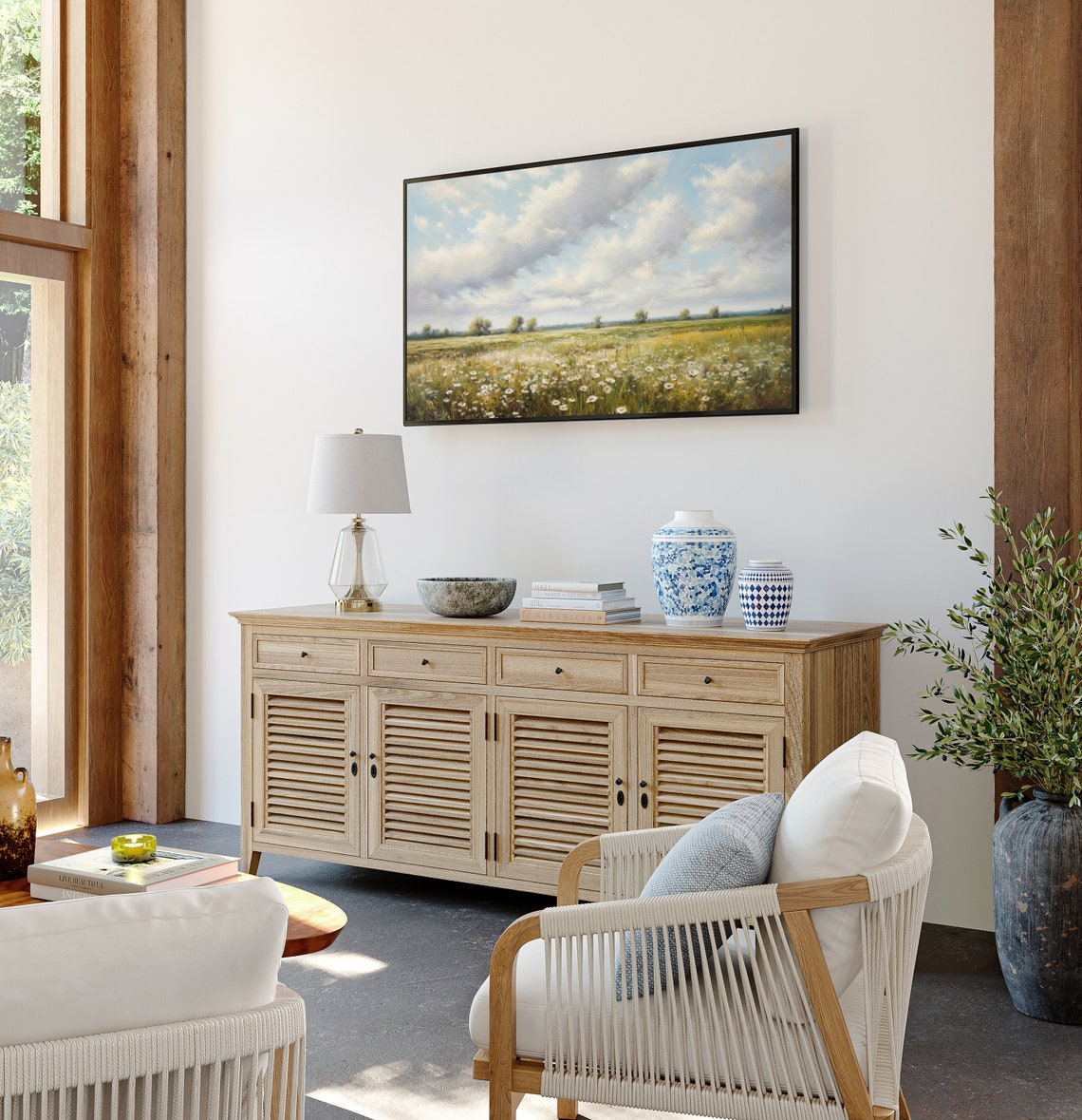 Spring Wildflower Field Under Blue Sky Blooming Frame TV Art Poster - Image 2