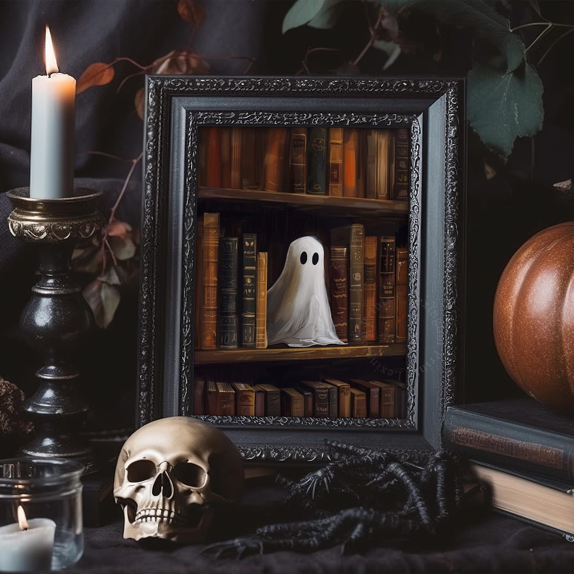 Cute Ghost Bookshelf Print Halloween Wall Art Gothic Book Decor Spooky Dark Academia Print Halloween Print Ghost Print Book 767 - Image 7