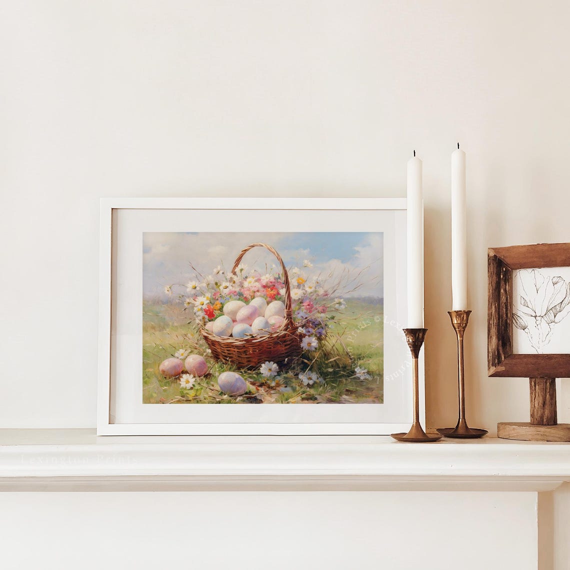 Easter Egg Basket Wildflowers Vintage Spring Meadow Art Poster - Image 3