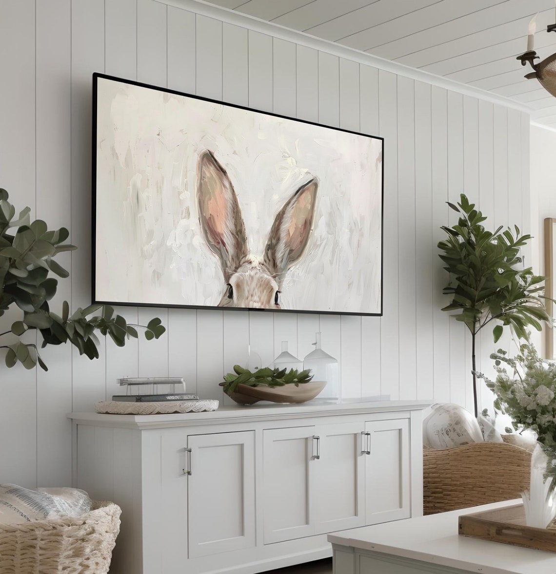 Peeking Bunny Ears Minimalist Easter Rabbit Spring Painting Poster - Image 3
