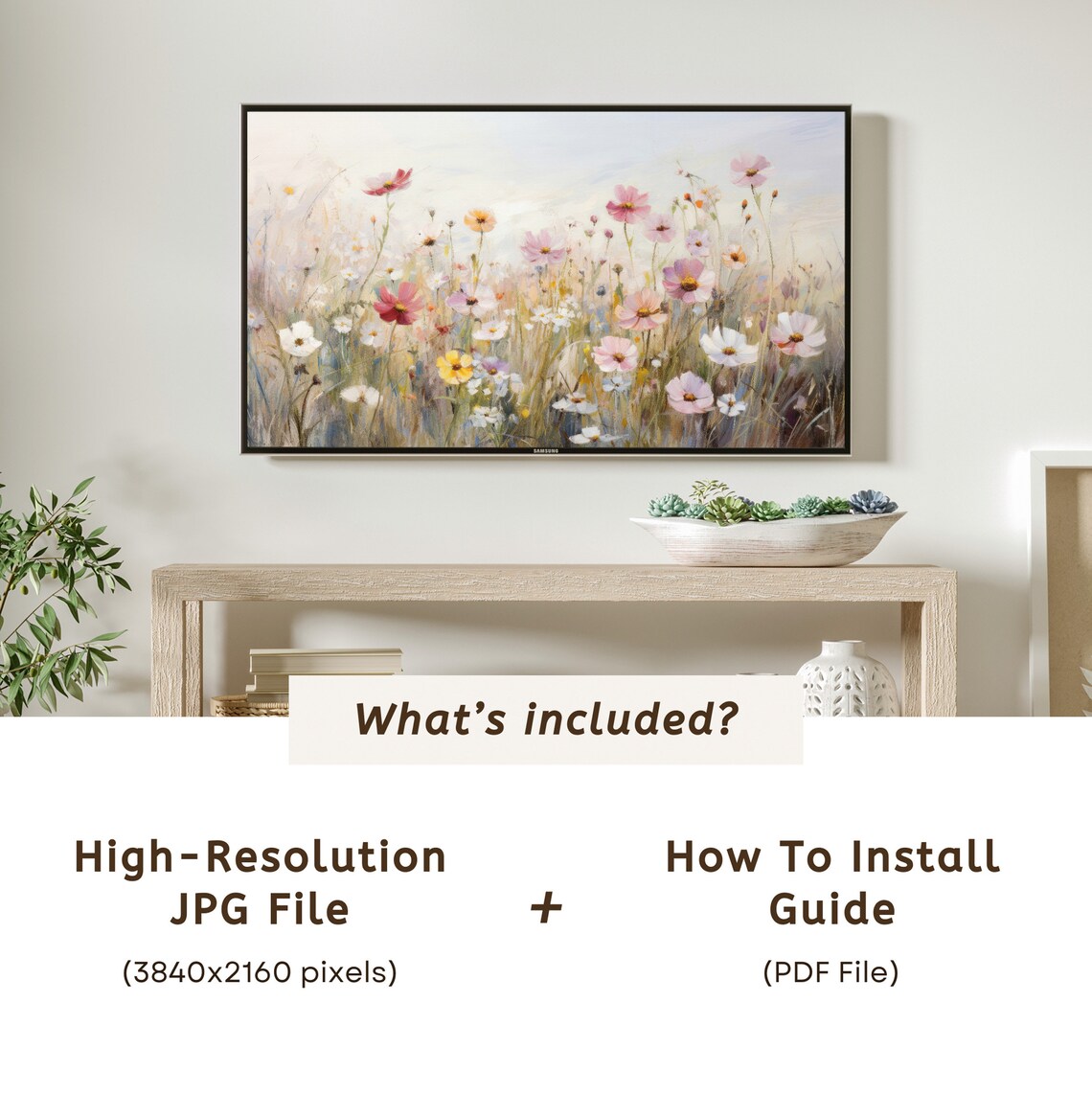 Wildflower Meadow Pink Cosmos Daisies Spring Floral Painting Poster - Image 6