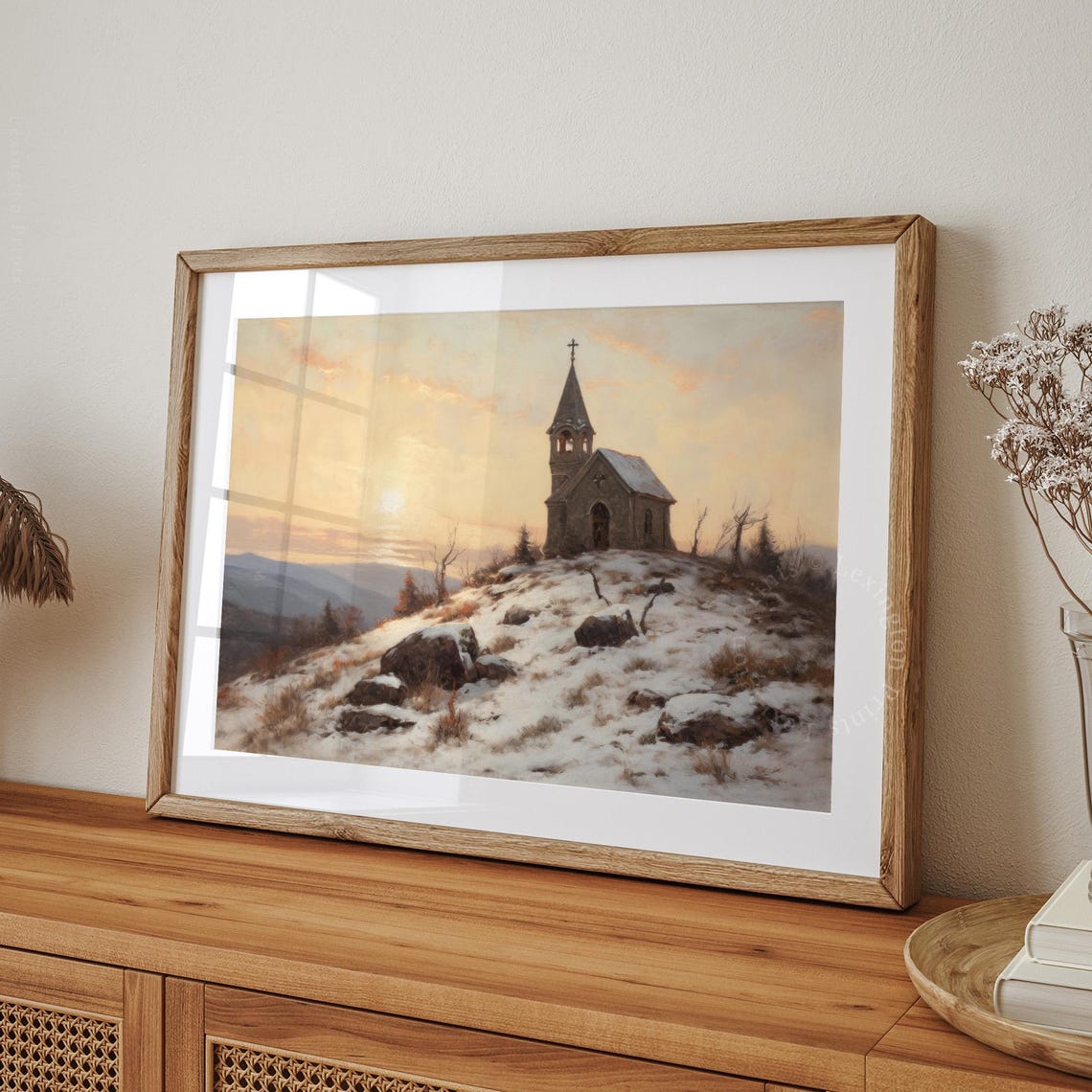 Rustic Winter Landscape Painting Mountain Wall Art Church Painting Landscape Painting Vintage Christmas Wall Art Christian Art Print Art 234 - Image 7
