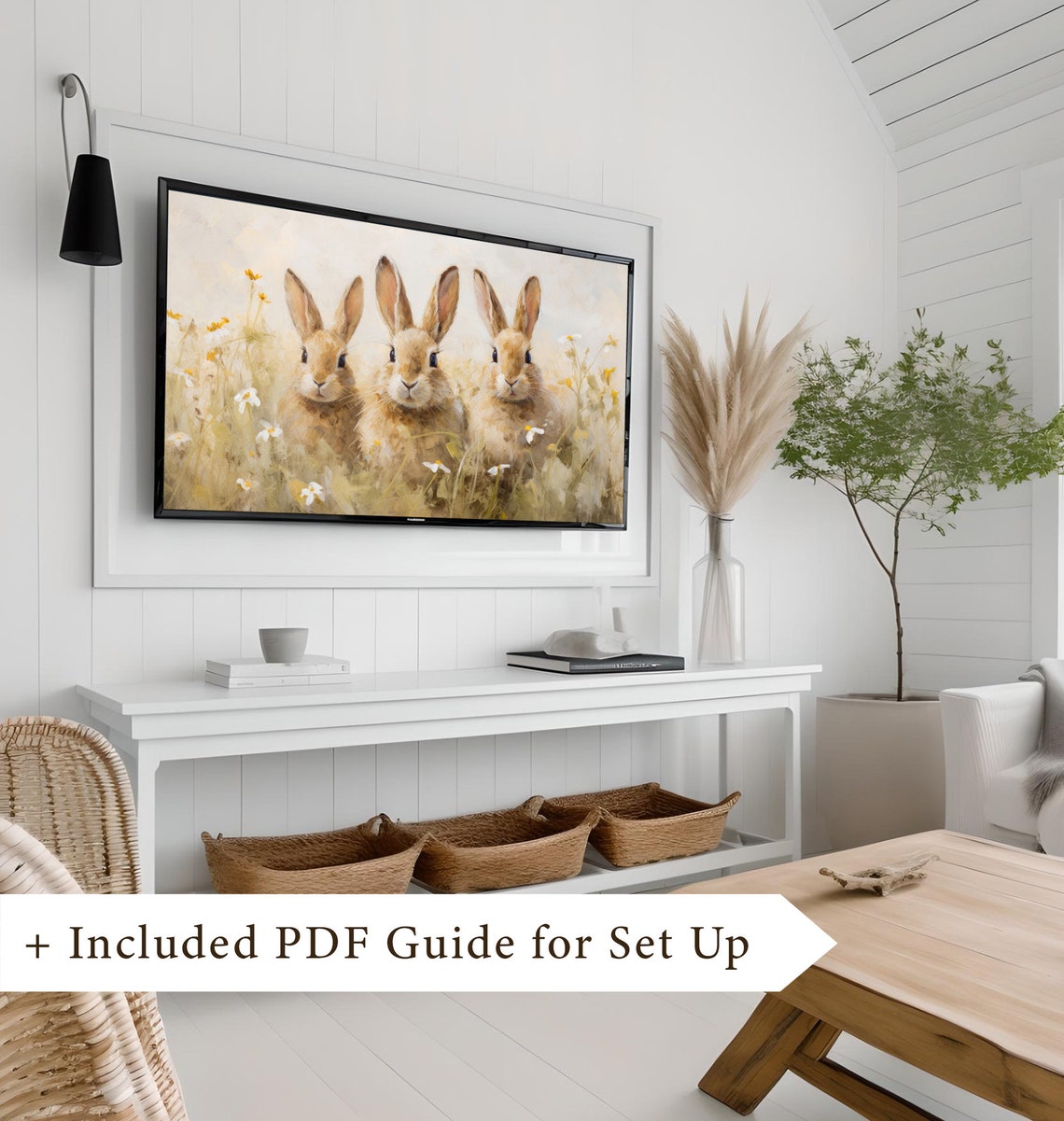 Three Bunnies in Wildflower Meadow Cute Spring Animal Poster - Image 8