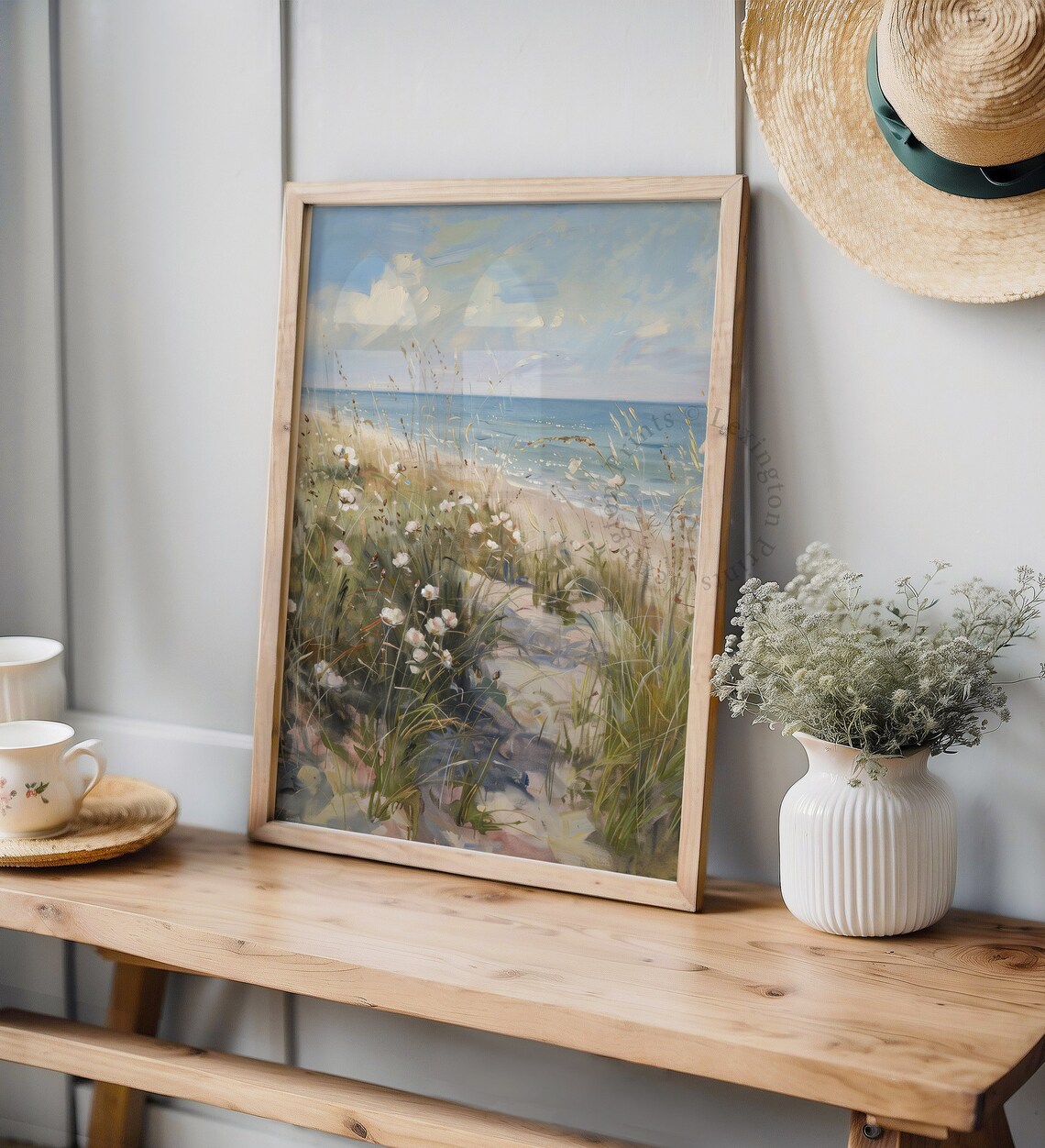 Coastal Beachgrass Wildflower Field Vintage Art Print - Image 7