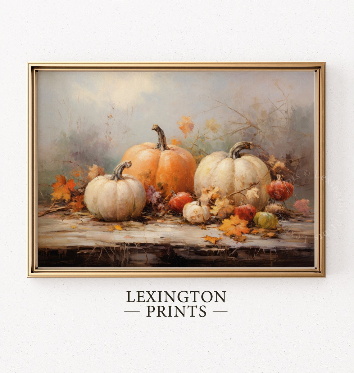 White and Orange Pumpkins Still Life on Wood Table Fall Poster - Image 5