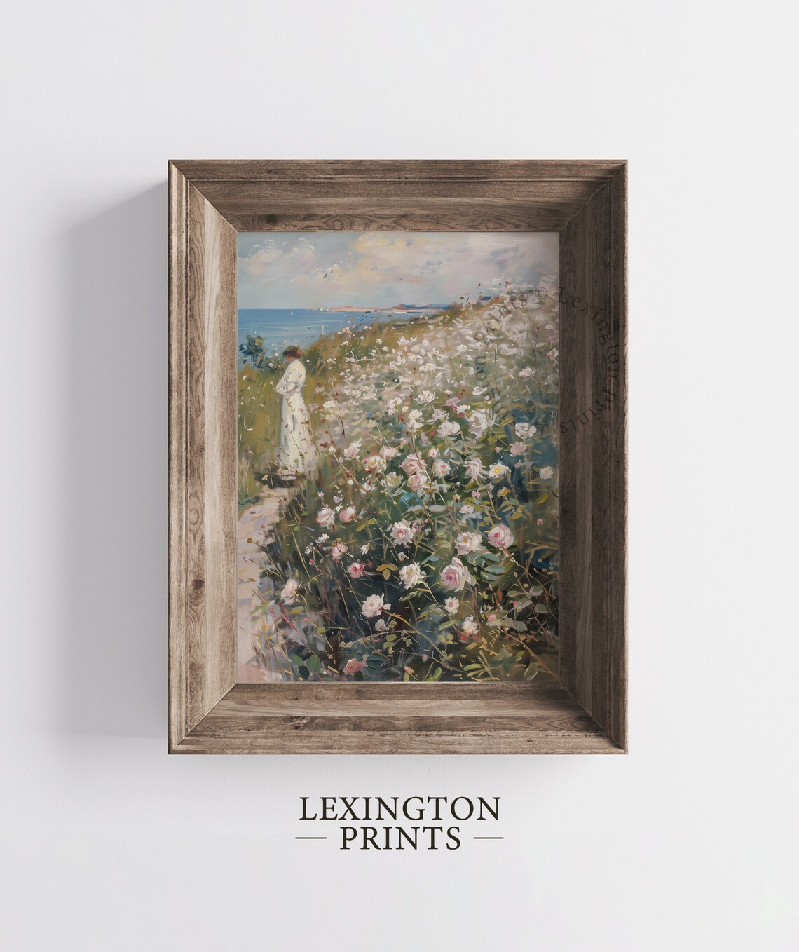 Woman in Rose Garden by the Sea Impressionist Oil Painting Poster - Image 6