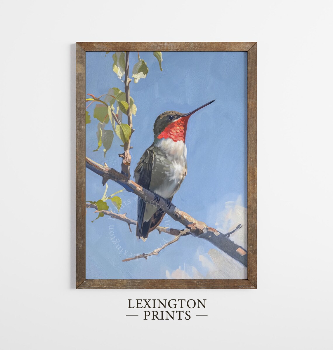 Ruby-Throated Hummingbird on Branch Blue Sky Summer Bird Poster - Image 6