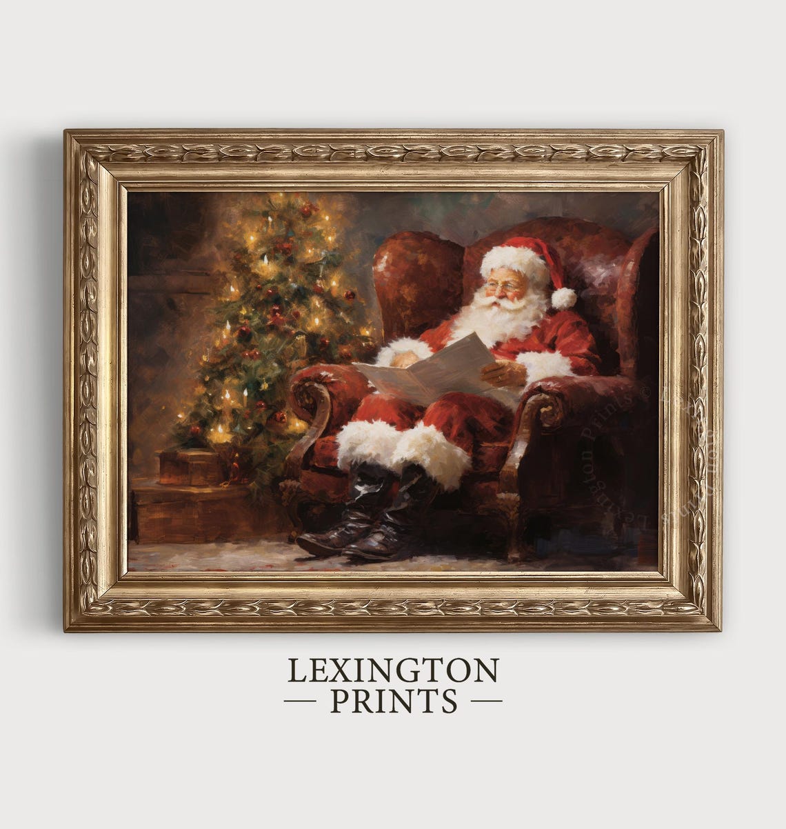 Santa Living Room Vintage Christmas Wall Art Christmas Santa Reading Painting Christmas Holiday Art Winter Print Santa Christmas Print 408 - Image 4