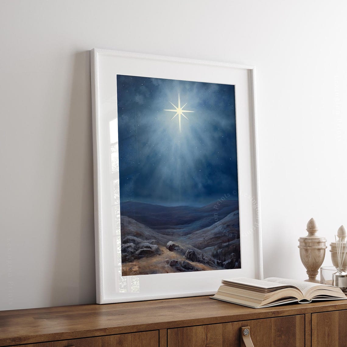 Christmas Star Christian Wall Art Christian Cross Art Christmas Wall Art Christmas Oil Painting Print Christian Jesus Art Nativity Star 396 - Image 3