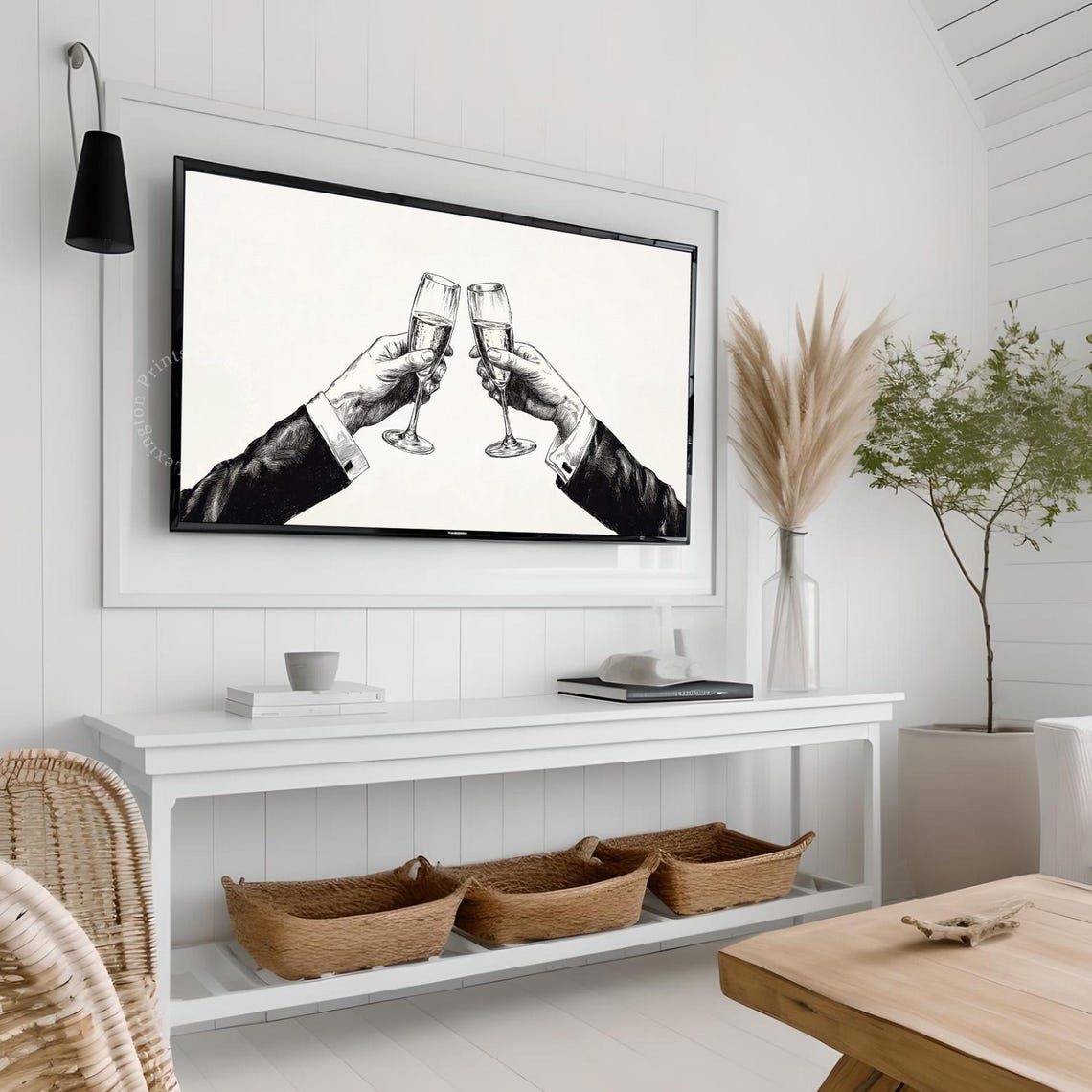 Minimalist Cheers New Years Tv Art New Years Frame Tv Art Cheers Tv Art Bar Cart Wall Art Christmas Holiday Decor Black White Sketch 981 - Image 3