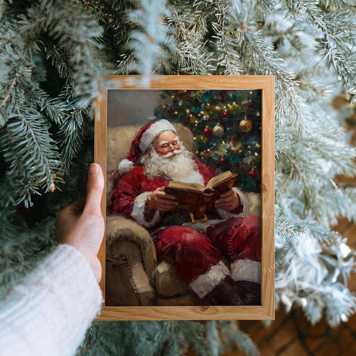 Santa Claus Reading A Book In Armchair Beside Christmas Tree Poster - Image 8