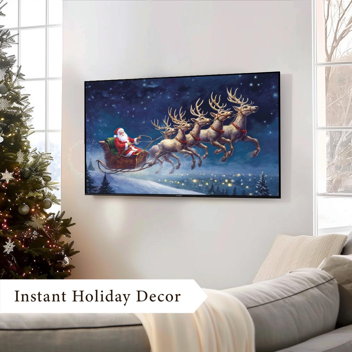 Santa Sleigh Christmas Frame Tv Art Christmas Santa Christmas Wall Art Winter Art Vintage Christmas Decor Santa Print Santa Tv 456 - Image 3