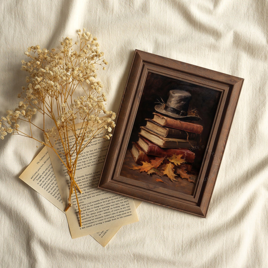 Rustic Fall Book Stack Witch Hat Vintage Autumn Still Life Poster - Image 4
