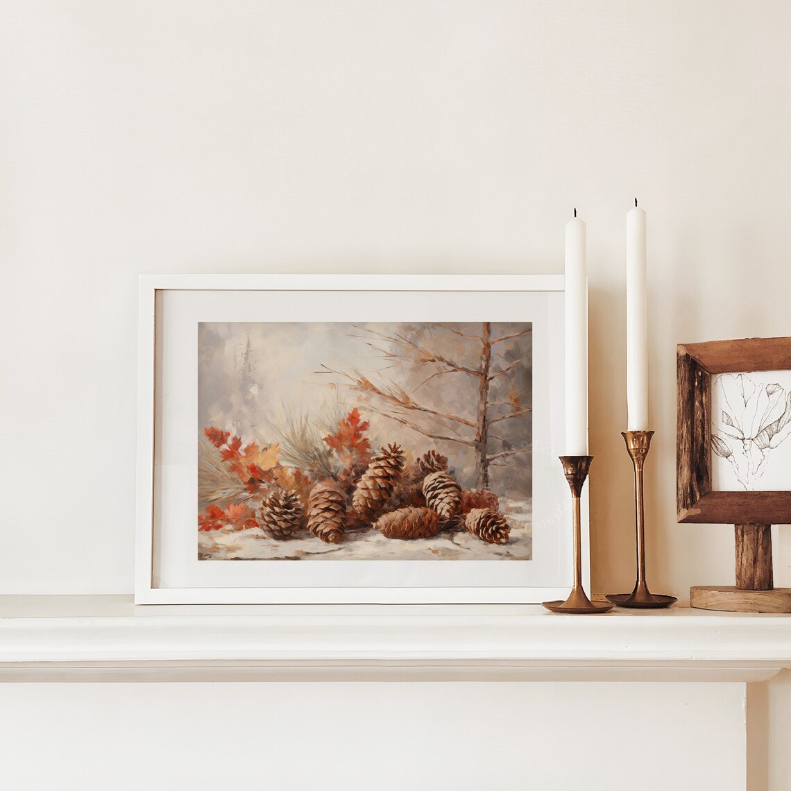 Pinecones and Autumn Leaves Woodland Still Life Oil Painting Poster - Image 4