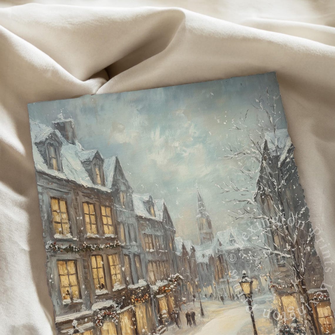 Snowy Lamplit Old Town Christmas Street Winter Painting Poster - Image 7