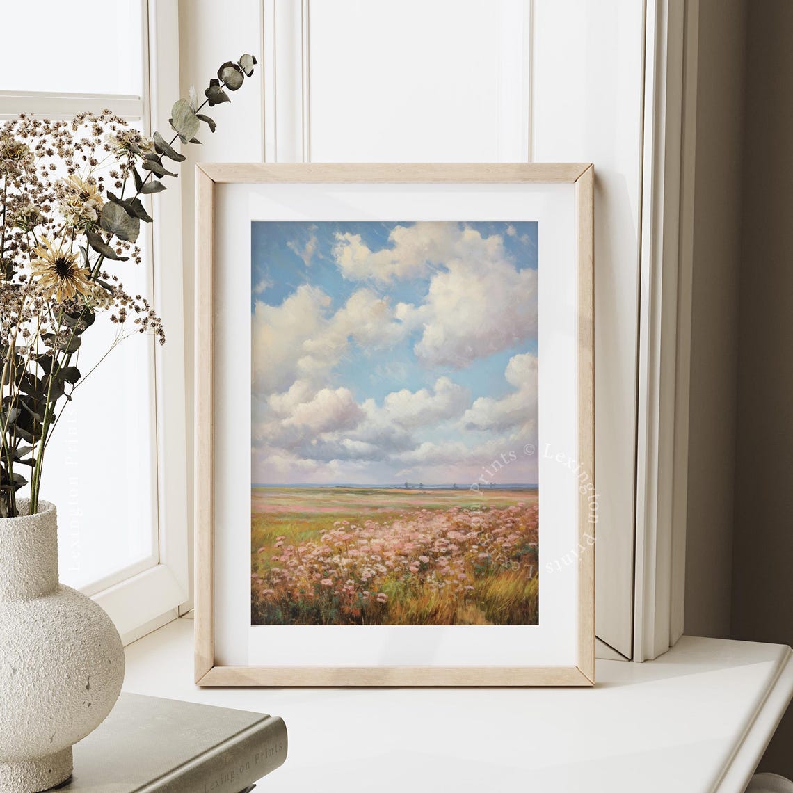 Wildflower Meadow Field Blue Sky Clouds Vintage Spring Painting Poster - Image 8