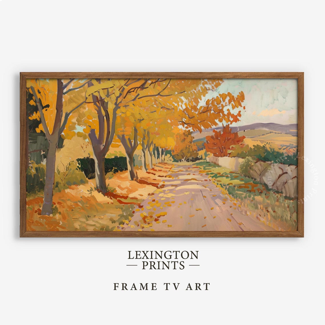 Golden Autumn Tree Lined Country Lane Leaf Strewn Path Poster - Image 5