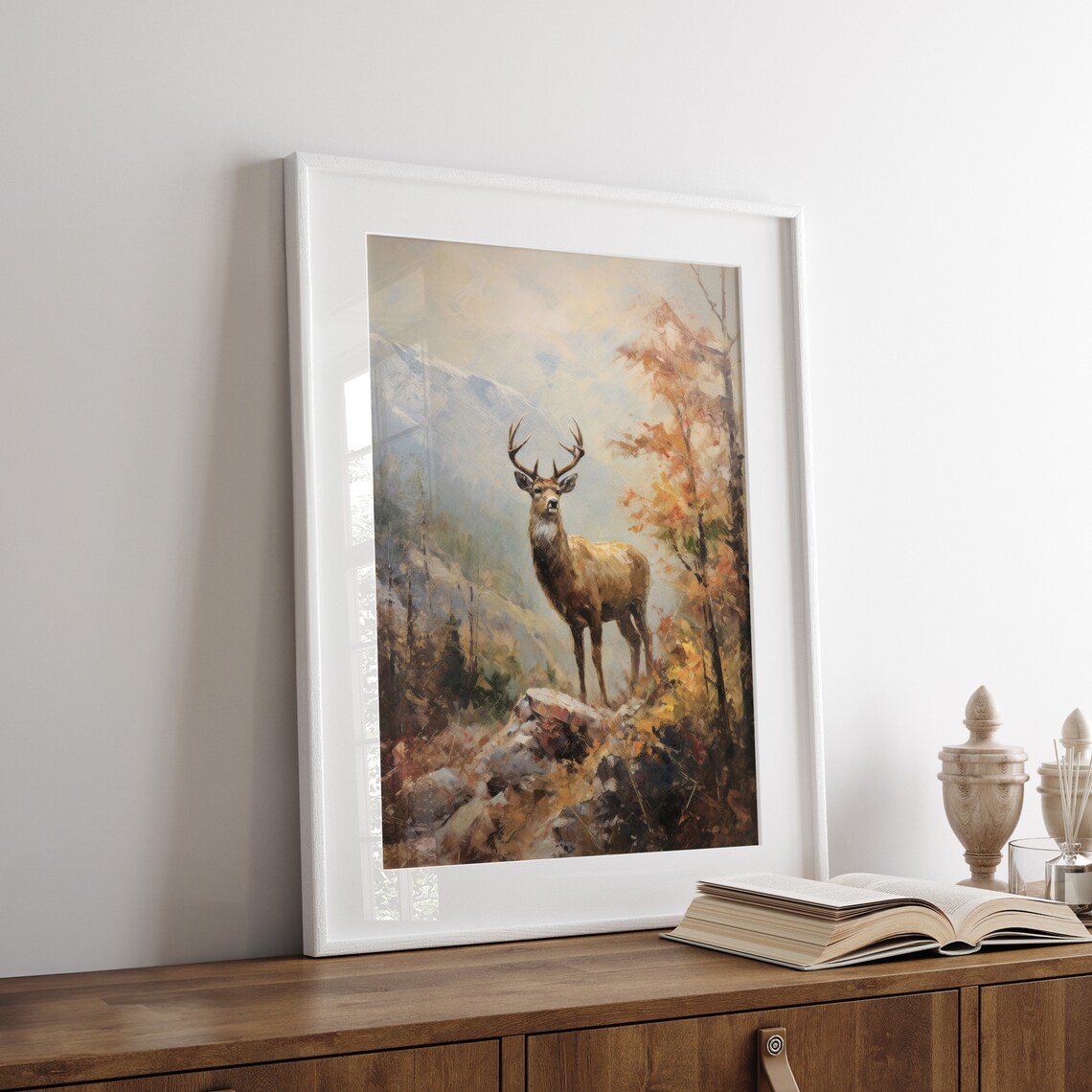 Stag in Autumn Mountains Vintage Oil Painting Wildlife Poster - Image 7
