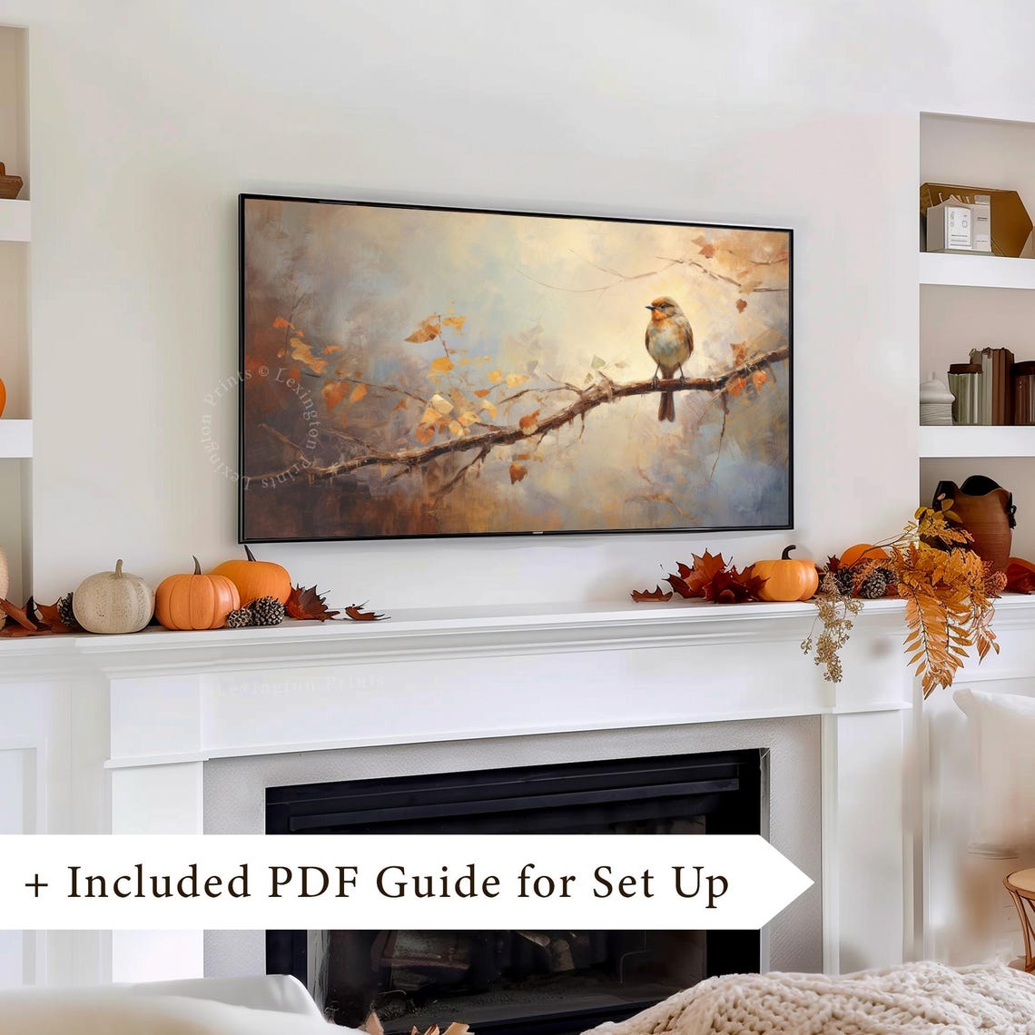 Autumn Robin Bird on Branch Golden Leaves Misty Fall Frame TV Poster - Image 8