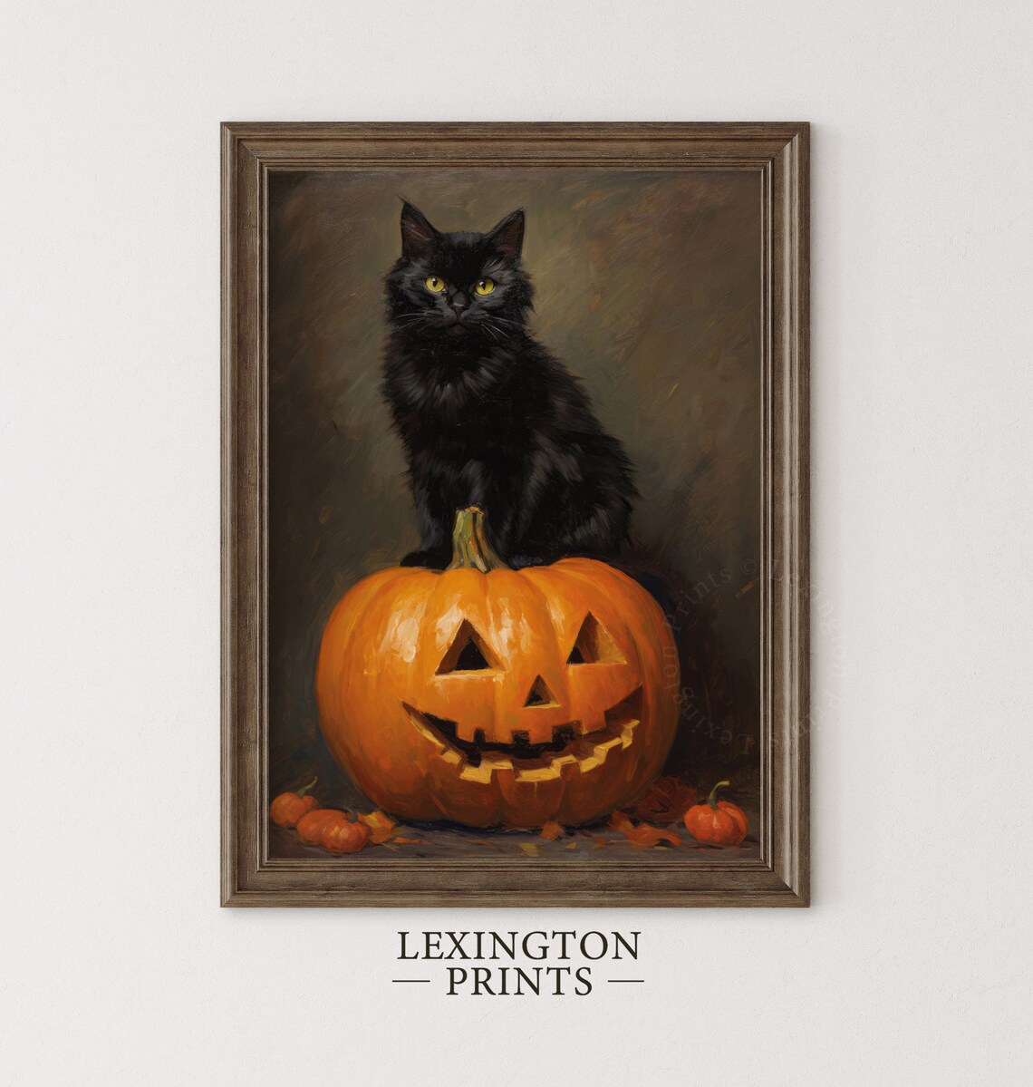 Black Cat Sitting on Carved Jack O Lantern Spooky Halloween Poster - Image 2