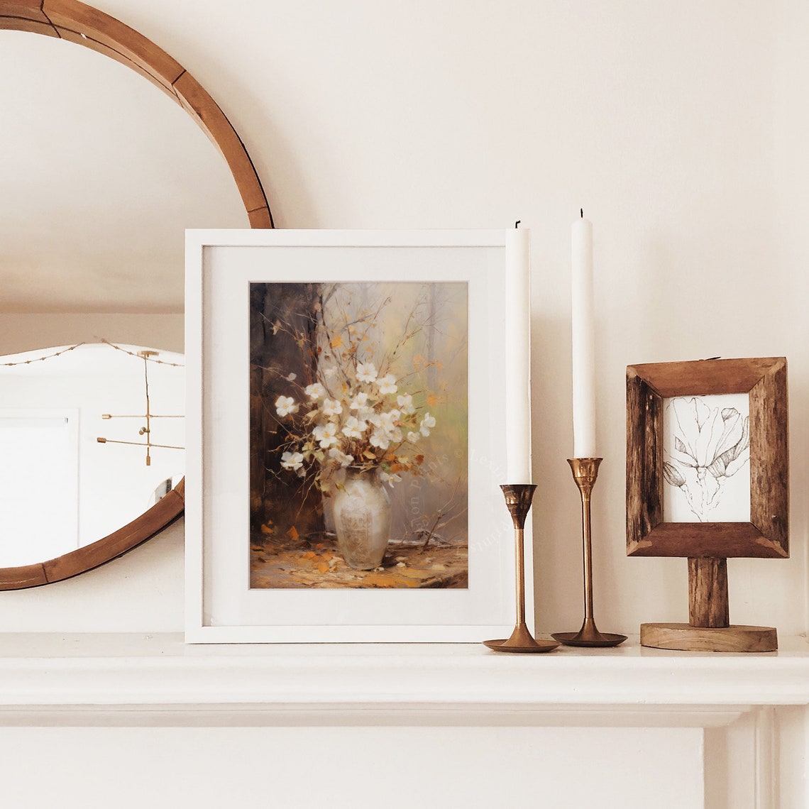 White Wildflowers in Rustic Vase Vintage Floral Decor Poster - Image 5