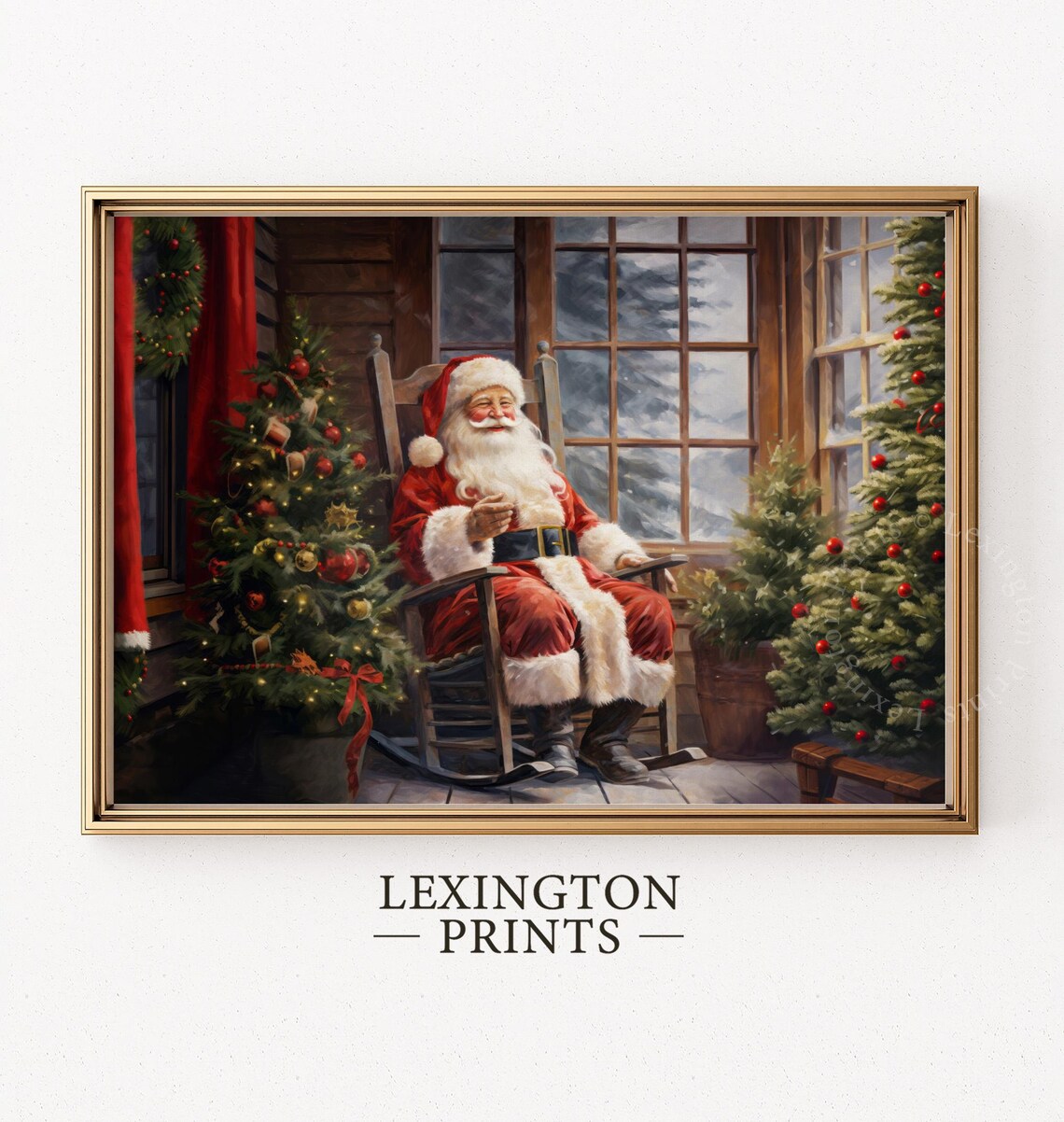 Vintage Santa Rocking Chair Cozy Porch Christmas Scene Poster - Image 5