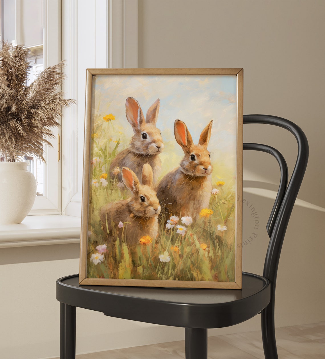 Three Bunnies in a Wildflower Meadow Spring Bunny Rabbit Poster - Image 4