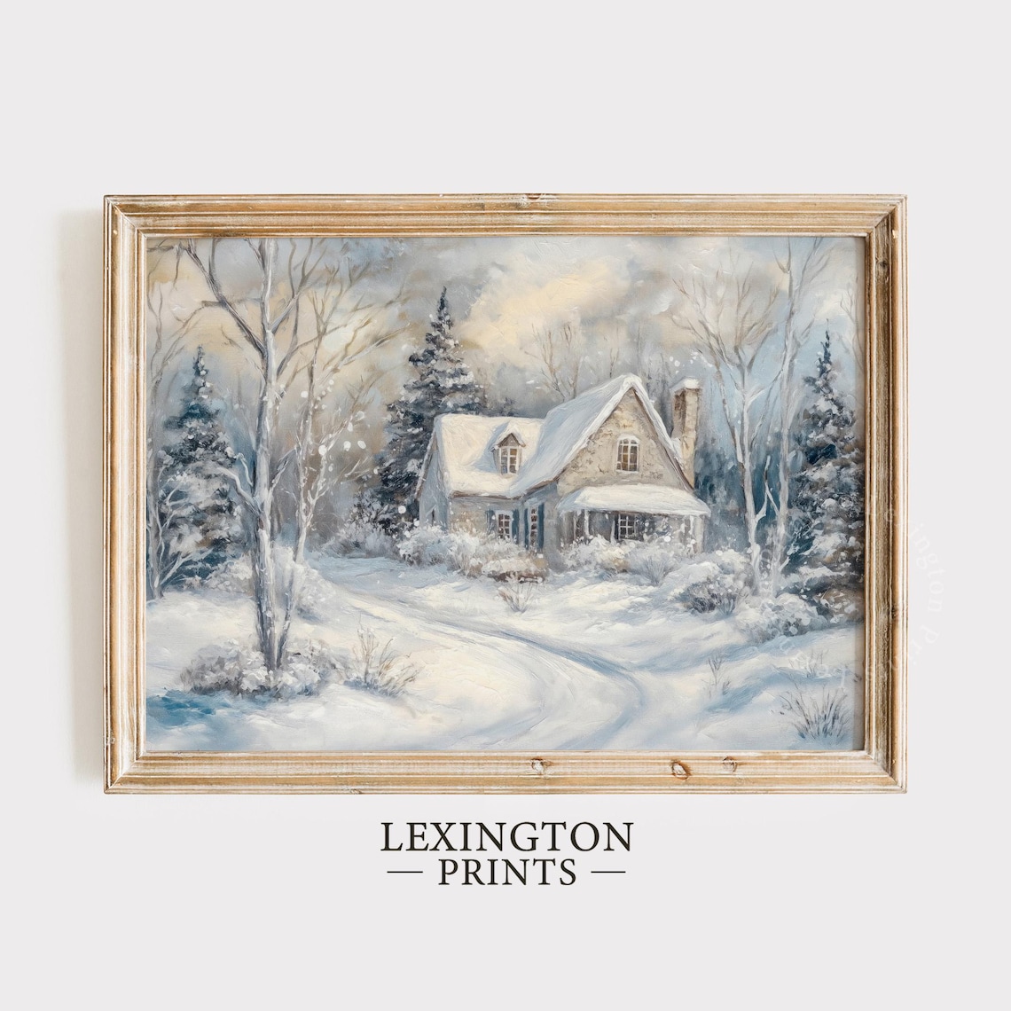 Snow Covered Cottage in Winter Woodland Peaceful Snowfall Art Print - Image 8